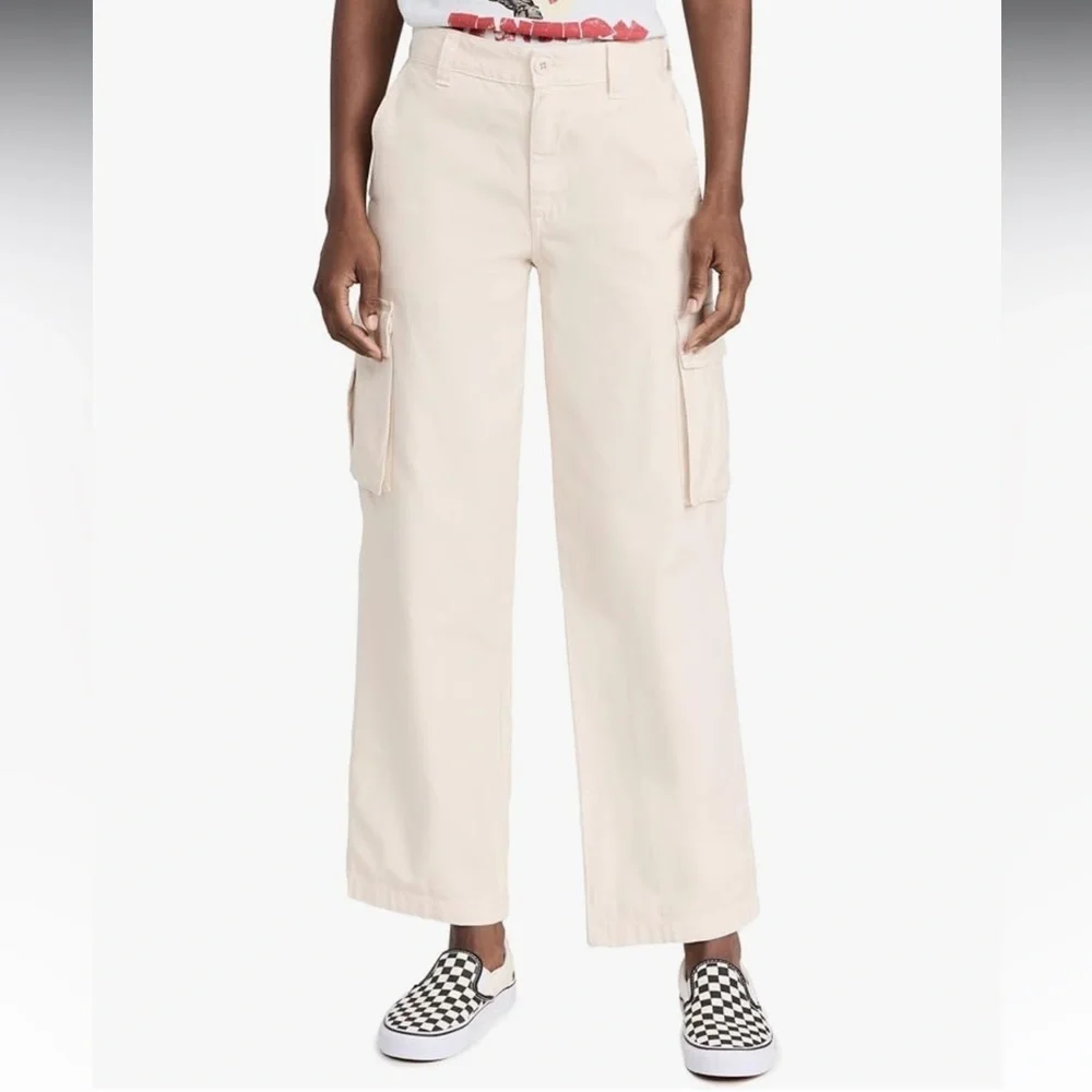 Madewell Women's Garment Dyed Low Slung Straight Cargo Pants Cream size 31 NWT